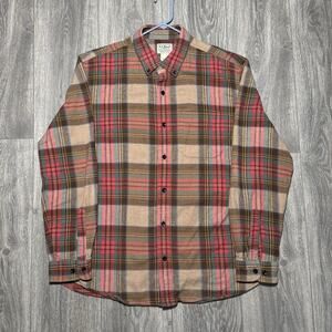 L.L. Bean Men's Slim Fit Flannel Shirt Scotch Plaid Red Green Tan Size L 298167